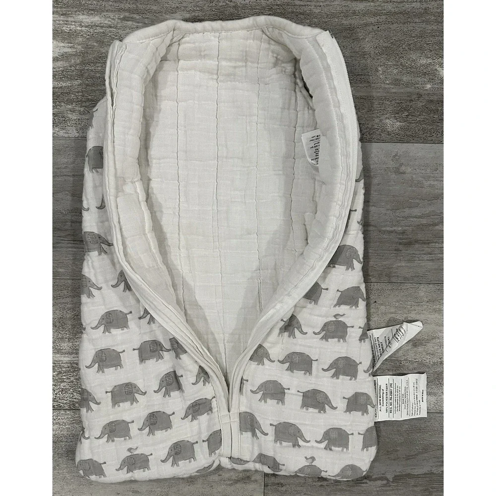 Pottery Barn Baby Sleep Sack Zip Wearable Blanket 6 12 M Taylor Gray Elephants